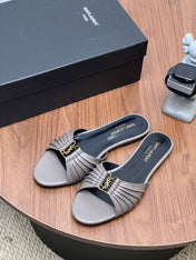 YSL 26S SLIDES IN DARK GREY CALFSKIN