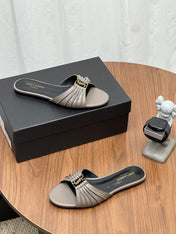 YSL 26S SLIDES IN DARK GREY CALFSKIN