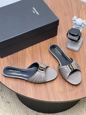 YSL 26S SLIDES IN DARK GREY CALFSKIN