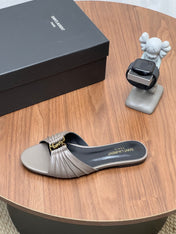 YSL 26S SLIDES IN DARK GREY CALFSKIN