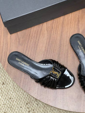 YSL 26S SLIDES IN BLACK GLOSSY CALFSKIN
