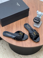 YSL 26S SLIDES IN BLACK GLOSSY CALFSKIN