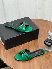 YSL 26S SLIDES IN DARK GREEN CALFSKIN