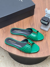 YSL 26S SLIDES IN DARK GREEN CALFSKIN