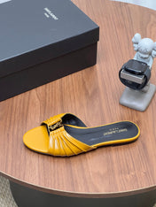 YSL 26S SLIDES IN MUSTARD YELLOW CALFSKIN