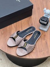 YSL 26S SLIDES IN DUSTY BEIGE SUEDE