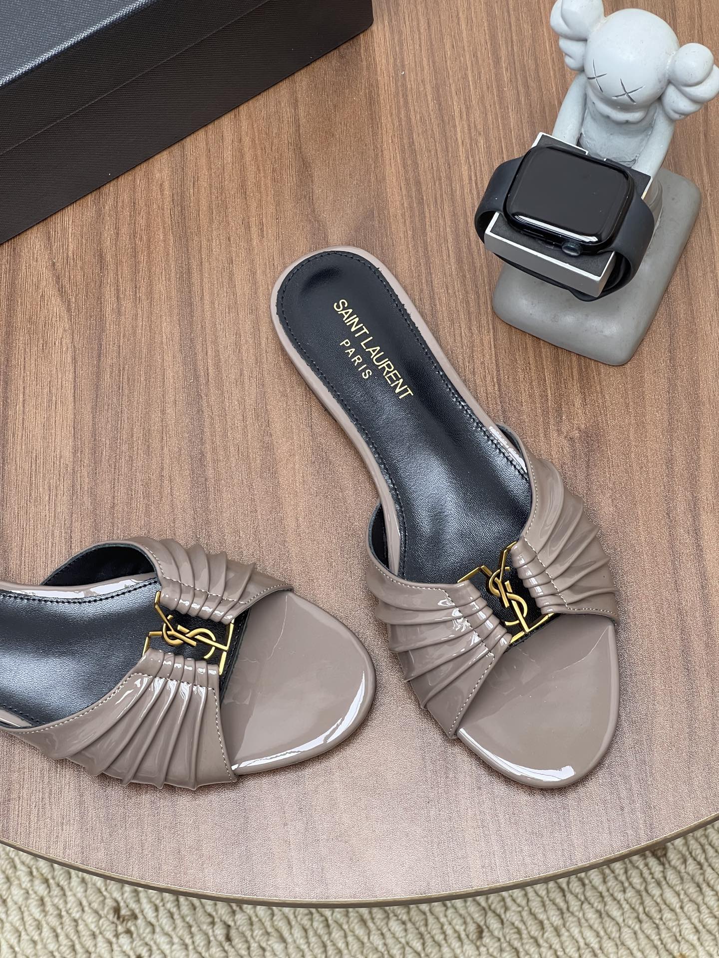 YSL 26S SLIDES IN DUSTY BEIGE SUEDE