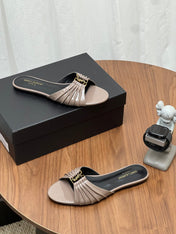 YSL 26S SLIDES IN DUSTY BEIGE SUEDE