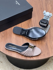 YSL 26S SLIDES IN DUSTY BEIGE SUEDE