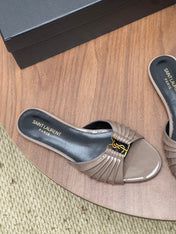 YSL 26S SLIDES IN DUSTY BEIGE SUEDE