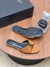 YSL 26S SLIDES IN CAMEL BROWN SUEDE