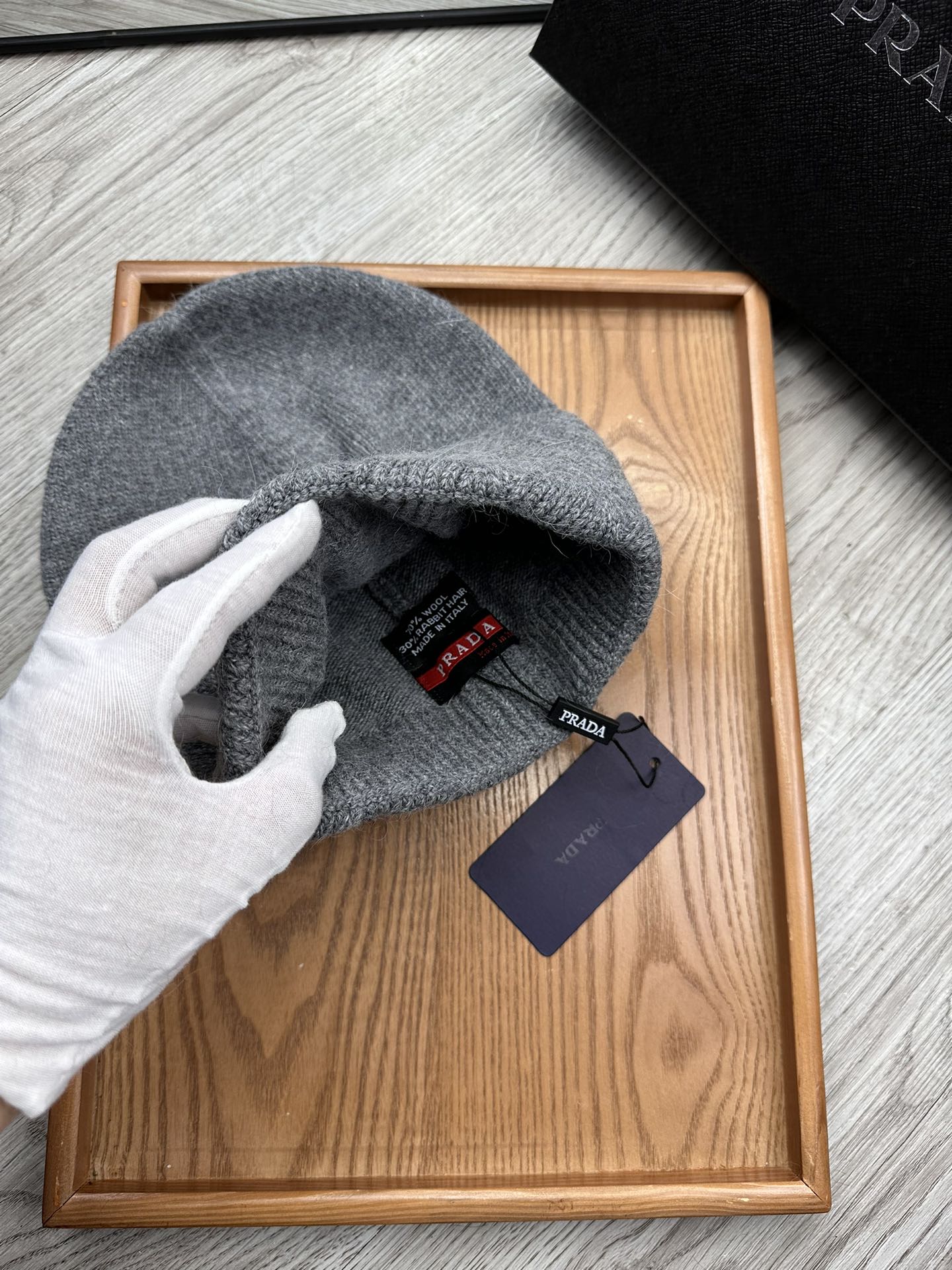 BEANIE HAT IN SHADOW GRAY WOOL AND RABBIT FUR 436396