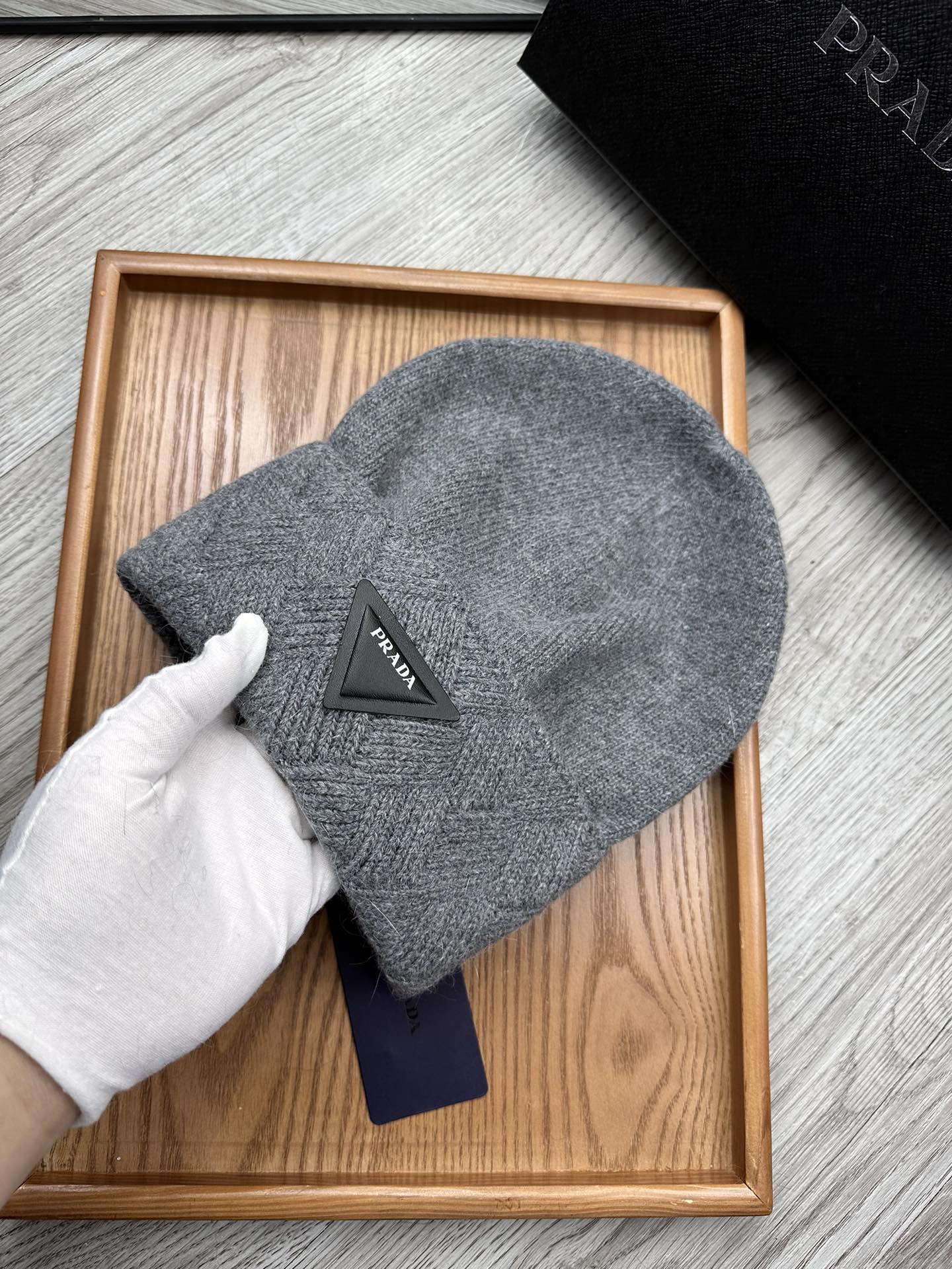 BEANIE HAT IN SHADOW GRAY WOOL AND RABBIT FUR 436396