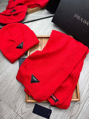 SET SCARF AND HAT IN CHERRY RED WOOL AND RABBIT FUR 397409