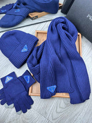 THREE-PIECES SET IN NAVY BLUE WOOL AND ACRYLIC 406557