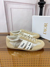 DIOR 26S SNEAKERS IN BEIGE SUEDE AND GOLD METALLIC CALFSKIN
