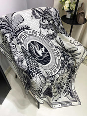 SQUARE SCARF 140 CM IN BLACK MIX WHITE MONOGRAM WOOL AND SILK 415111