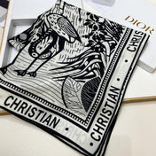 SQUARE SCARF 140 CM IN BLACK MIX WHITE MONOGRAM WOOL AND SILK 415111