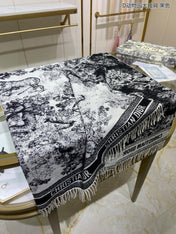 SQUARE SCARF 140 CM IN BLACK MIX WHITE MONOGRAM CASHMERE AND WOOL 416918