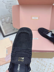 MIUMIU 25S NAPPA LOAFERS IN BLACK SUEDE