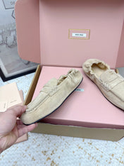 MIUMIU 25S NAPPA LOAFERS IN BEIGE SUEDE