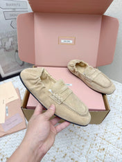 MIUMIU 25S NAPPA LOAFERS IN BEIGE SUEDE