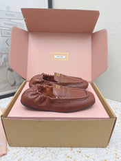 MIUMIU 25S NAPPA LOAFERS IN RUSTY BROWN LAMBSKIN