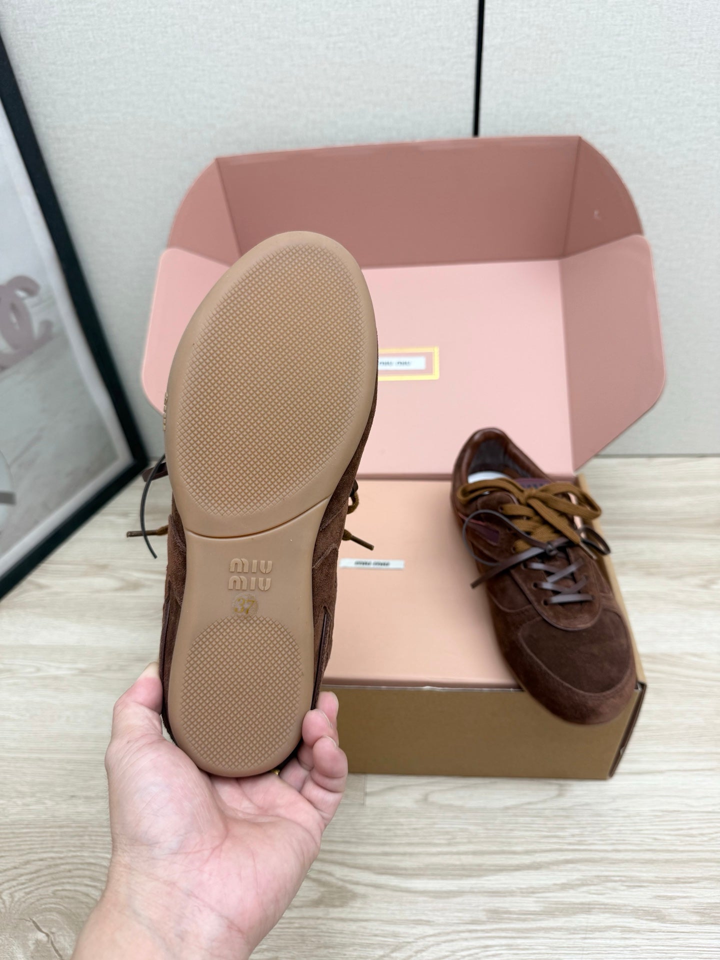 MIUMIU 26S SNEAKERS IN DARK BROWN SUEDE STYLE 11