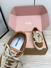 MIUMIU 26S SNEAKERS IN BEIGE MIX BROWN SUEDE