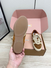MIUMIU 26S SNEAKERS IN BEIGE MIX BROWN SUEDE