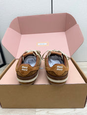 MIUMIU 26S SNEAKERS IN BEIGE MIX BROWN SUEDE
