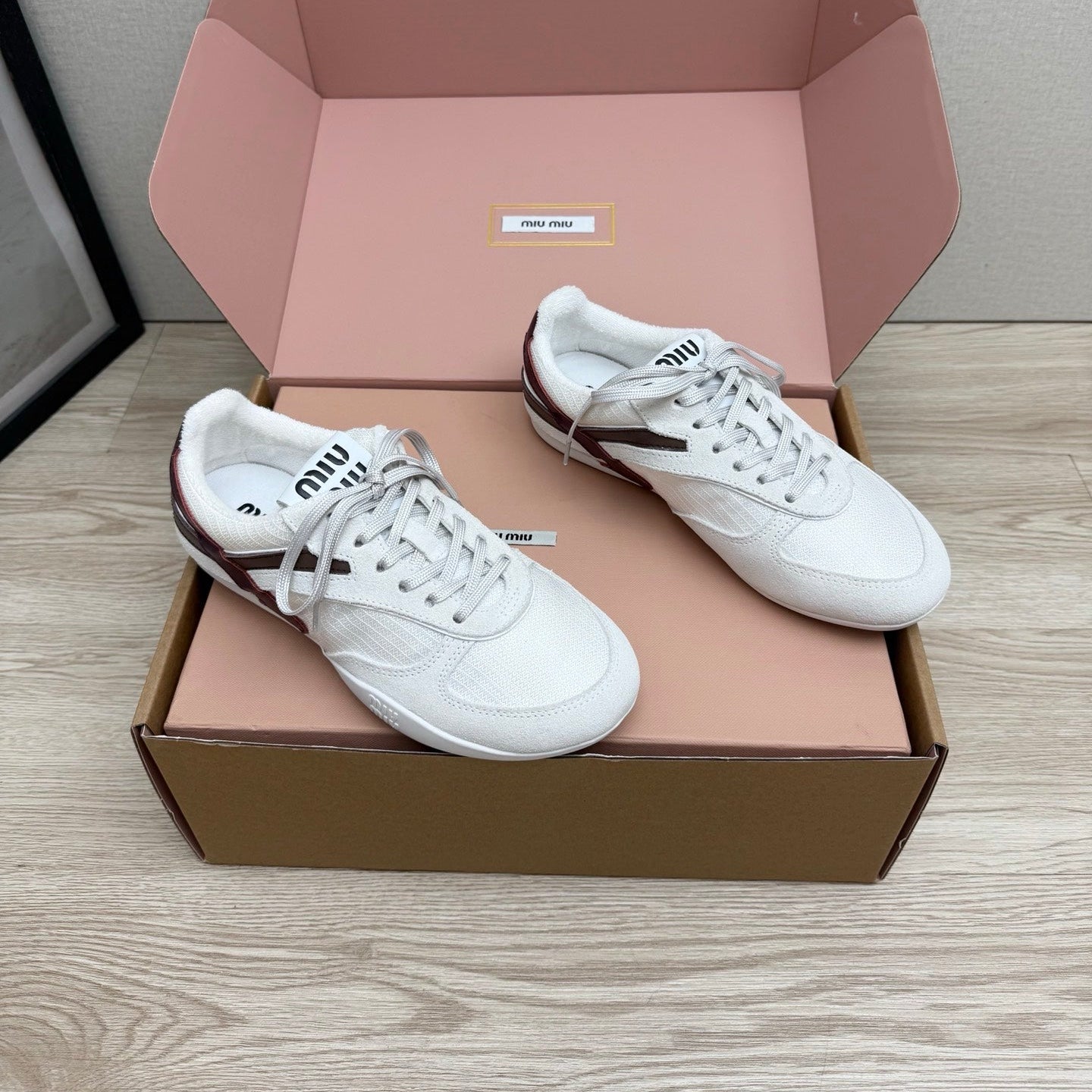 MIUMIU 26S SNEAKERS IN WHITE FABRIC AND SUEDE STYLE 13