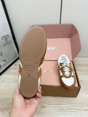 MIUMIU 26S SNEAKERS IN WHITE FABRIC AND BROWN SUEDE STYLE 12
