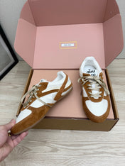 MIUMIU 26S SNEAKERS IN WHITE FABRIC AND BROWN SUEDE STYLE 12