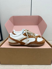 MIUMIU 26S SNEAKERS IN WHITE FABRIC AND BROWN SUEDE STYLE 12