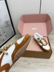MIUMIU 26S SNEAKERS IN WHITE FABRIC AND BROWN SUEDE STYLE 12