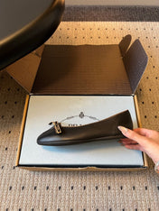 PRADA 26S POINTED TOE BOW FLATS IN BLACK CALFSKIN