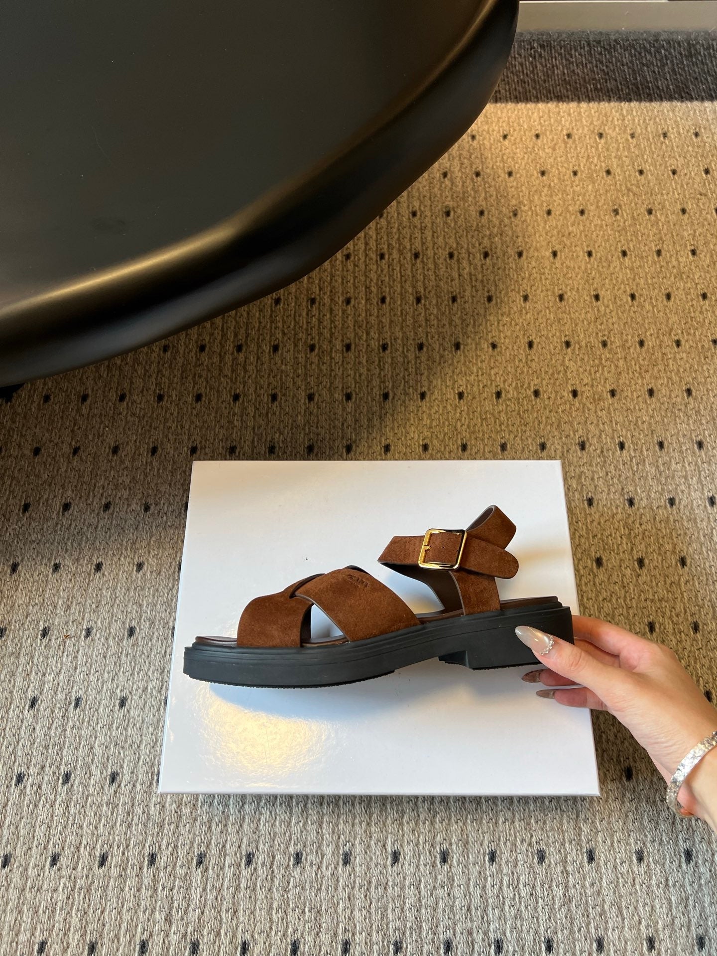 PRADA 26S CROSS STRAP PLATFORM SANDALS 35MM IN BROWN SUEDE