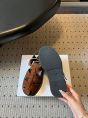 PRADA 26S ANKLE STRAP FISHERMAN SANDALS IN BROWN SUEDE