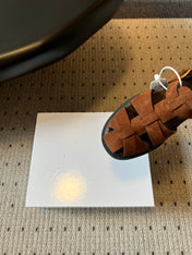 PRADA 26S ANKLE STRAP FISHERMAN SANDALS IN BROWN SUEDE