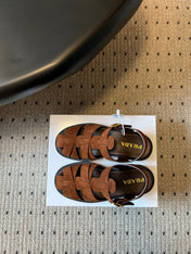 PRADA 26S ANKLE STRAP FISHERMAN SANDALS IN BROWN SUEDE