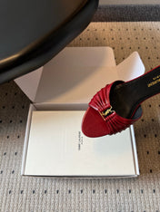 YSL 26S BABYLONE FLAT MULES IN RED LAMBSKIN