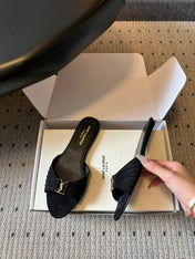 YSL 26S BABYLONE FLAT MULES IN BLACK SUEDE