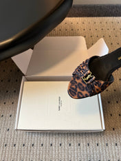 YSL 26S BABYLONE FLAT MULES IN LEOPARD PRINT FABRIC