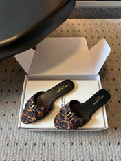 YSL 26S BABYLONE FLAT MULES IN LEOPARD PRINT FABRIC