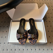 YSL 26S BABYLONE FLAT MULES IN LEOPARD PRINT FABRIC