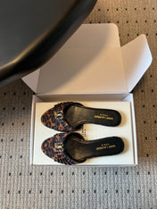 YSL 26S BABYLONE FLAT MULES IN LEOPARD PRINT FABRIC