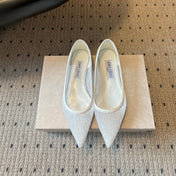JIMMY CHOO 26S POINTED-TOE FLATS IN WHITE MESH