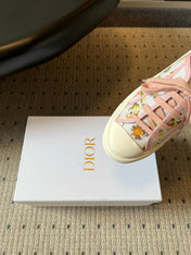 DIOR 26S LOW-TOP SNEAKER 50MM IN WHITE AND PINK EMBROIDERED CANVAS
