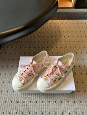 DIOR 26S LOW-TOP SNEAKER 50MM IN WHITE AND PINK EMBROIDERED CANVAS